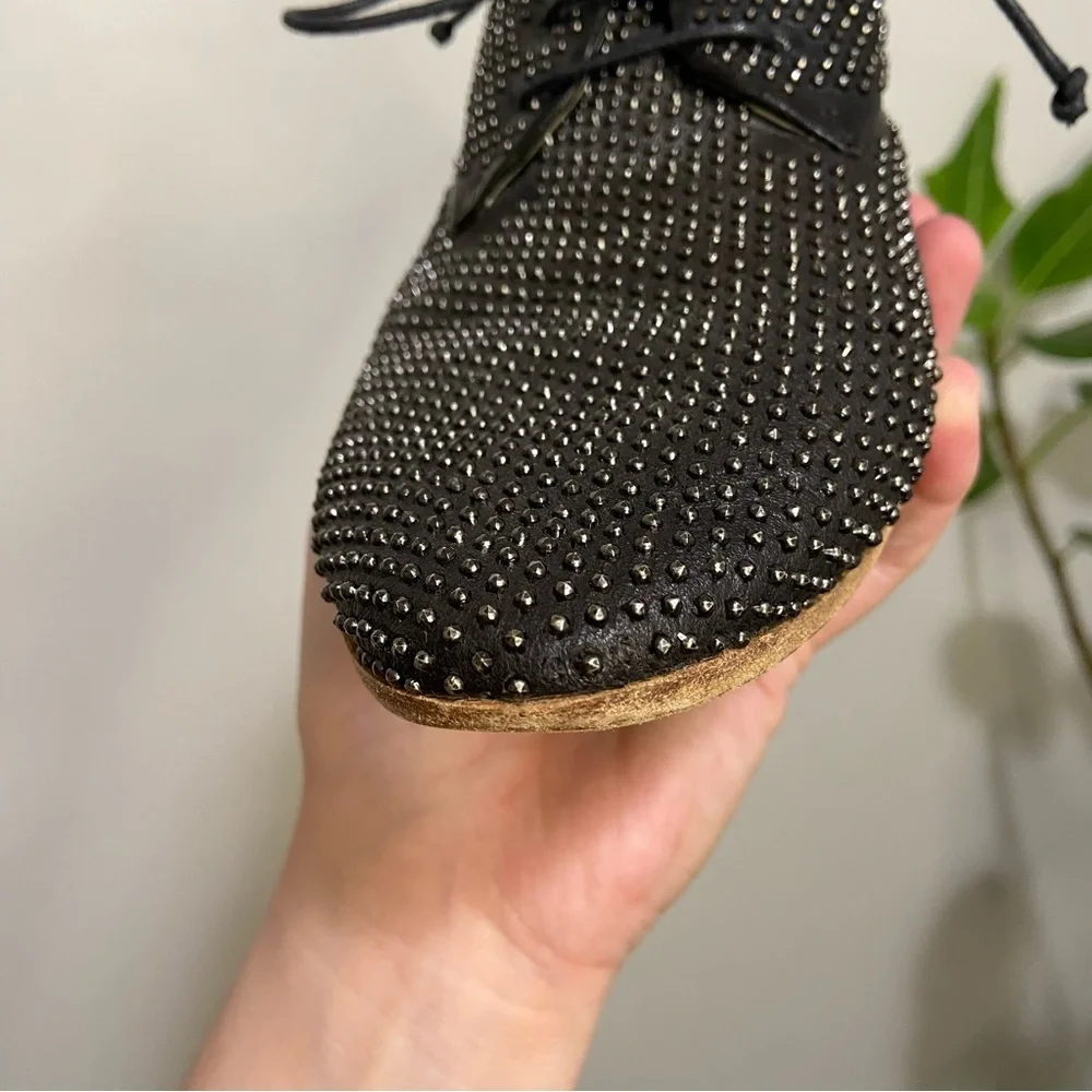 Marsell Black Leather Silver Studded Oxford Loafer Shoes